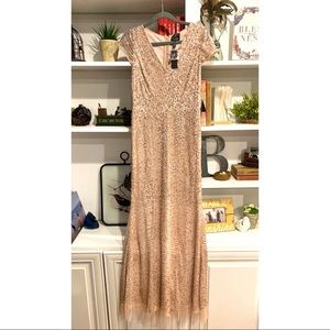 Adrianna Pappell gold long beaded dress NWT size 4